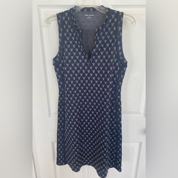 Tory Sport Tory Burch Navy and Gray Patterned Dress - Picture 1 of 8
